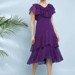Antheaa V-Neck Flutter Sleeve Fit & Flare Midi Dress-image-8