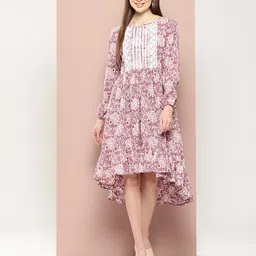 HERE&NOW Ethnic Motifs Printed Lace-Up Detailed High-Low Hem Fit & Flare Midi Dress-image-20