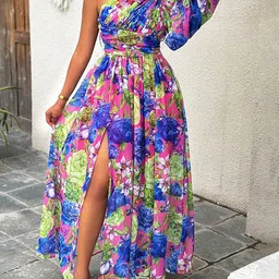 LULU & SKY Floral One Shoulder Ruched Fit & Flare Maxi Dress-image-47