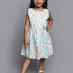 V-Mart Girls Floral Printed Gathered Cotton Fit & Flare Dress-image-19