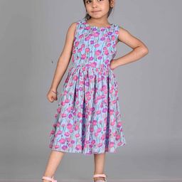 Creative Kids Girls Floral Printed Gathered Fit & Flare Midi Dress-picture-44