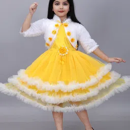 BAESD Girls Colourblocked Woollen Net Fit & Flare Midi Dress with Jacket-picture-15