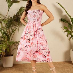 RARE Floral Print Strapless Sleeveless Fit & Flare Midi Dress-image-97