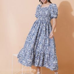 Femvy Women Floral Printed  Puff Sleeve Fit & Flare Midi Dress-image-50
