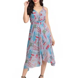 BAESD Abstract Printed Georgette Fit & Flare Midi Dress-image-81