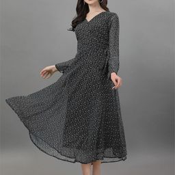Fashion2wear Floral Printed V-Neck Georgette Fit & Flare Midi Dress-image-94
