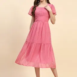 HELLO DESIGN Self Design Georgette Tiered Fit & Flare Midi Dress-image-14