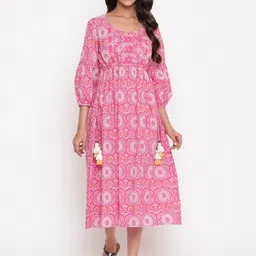 SAVI Ethnic Motifs Print Fit & Flare Midi Dress-image-23