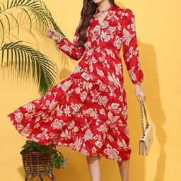 SHEETAL Associates FloralPrinted Crepe Tiered Fit & Flare Midi Dress-picture-19