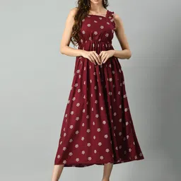 KALINI Floral Printed Square Neck Sleeveless Gathered A-Line Midi Dress-picture-18
