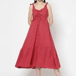 SkyaSia Geometric Printed Ruched A-Line Midi Dress-image-54