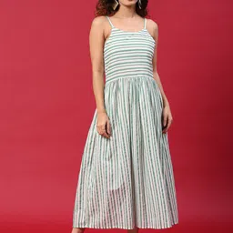 Anouk Striped Shoulder Straps Cotton A-Line Dress-image-12