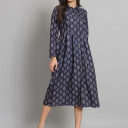 REBERRY Abstract Printed Cotton Shirt Midi Dress-image-97