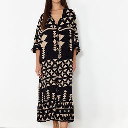 Trendyol Geometric Printed Shirt Collar Shirt Midi Dress-2