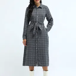 U.S. Polo Assn. Women Checked Print Shirt Midi Dress-image-42