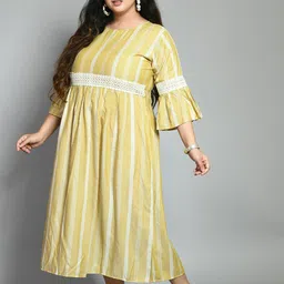 prettyplus by desinoor.com PrettyPlus by Desinoor com Plus Size Mustard Yellow Striped Midi Dress image 3