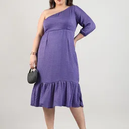 Instafab Plus Plus Size Striped One Shoulder A-Line Midi Dress image 5