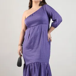 Instafab Plus Plus Size Striped One Shoulder A-Line Midi Dress image 1
