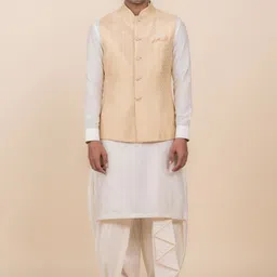 Tasva Mandarin Collar Kurta with Dhoti Pants & Woven Design Nehru Jacket-image-47