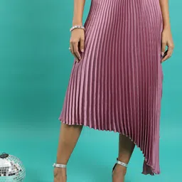 KETCH High Accordion Pleated High Low Flared Midi Skirt-image-75