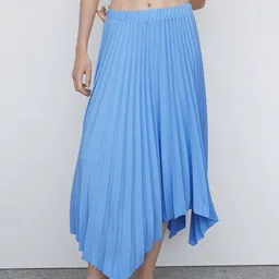 MANGO Solid Accordion Pleated Asymmetric A-Line Midi Skirt-picture-3