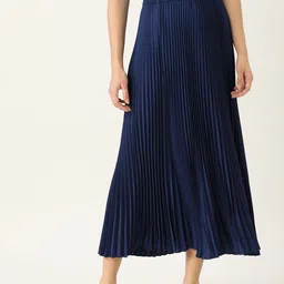 her by invictus Navy Blue Gathered or Pleated Flared Midi Skirt-picture-31