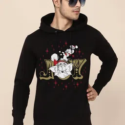 Free Authority Men Christmas Tom & Jerry Printed Black Hoodie Sweatshirt-picture-57
