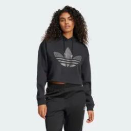 rhinestone trefoil loose crop hoodie women lifestyle women lifestyle-image-21