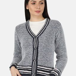 Monte Carlo Women Grey & White Cable Knit Cardigan Sweater-image-24
