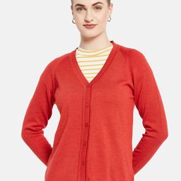 Monte Carlo Women Red Solid V Neck Cardigan-image-92