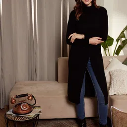 Berrylush Ribbed Turtle Neck Drop Shoulder Split Hem Longline Pullover Sweater-17