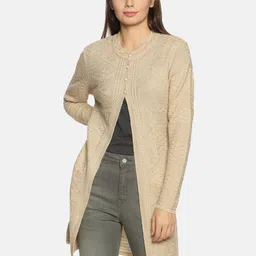 CLAPTON Self Design Cable Knit Woollen Longline Cardigan Sweaters-46