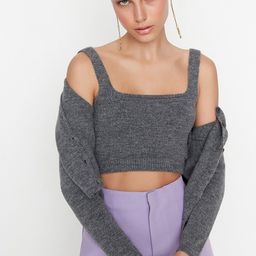 Trendyol Women Charcoal Crop Cardigan-image-24