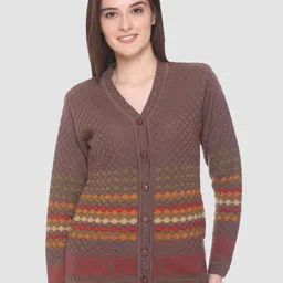 aarbee Women Coffee Brown & Orange Cardigan-picture-37