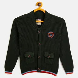 Duke Boys Olive Green & Red Solid Acrylic Cardigan-picture-15