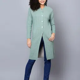 Chemistry Floral Self Design Woollen Longline Cardigan Sweater-24