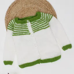 Woonie Kids White & Green Striped Cardigan-picture-38