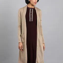 W Women Beige Longline Cardigan-image-59