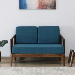 woodsworth from pepperfry Desna Sheesham Wood 2 Seater Sofa In Blue Colour-picture-45