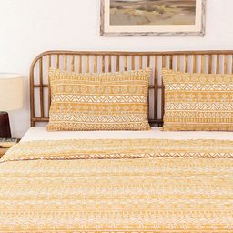 House This Kullu Patti Yellow & White Ethnic Motifs 144 TC Cotton Super Queen Bedding Set-picture-33