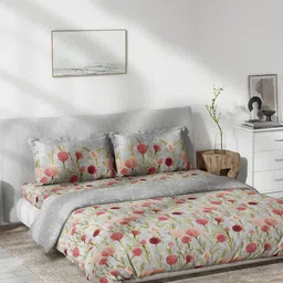 DDecor Live Beautiful Grey & Pink Floral Pure Cotton Double Queen Bedding Set-image-17