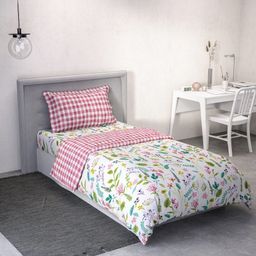 DDecor Pink & White Checks & Floral Printed 3-Piece Cotton Bedding Set-10