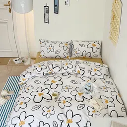 JC HOME White & Yellow 4 Pieces Floral Printed AC Room Double King Bedding Set-picture-18