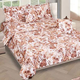 ROMEE Cream-Colored & Brown 6 Pcs Printed Double Queen Cotton Bedding Set-22
