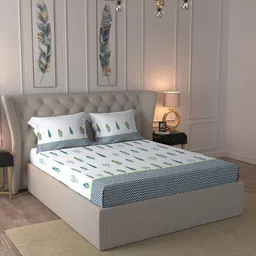 MYTRIDENT White & Blue Cotton Double King Bedsheet With Comforter & 2 Pillow Covers-image-69