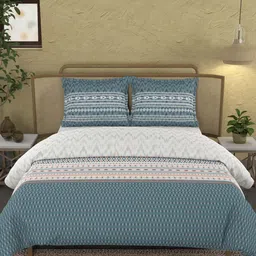MYTRIDENT Blue Geometric Cotton Double King Bedding Set-33