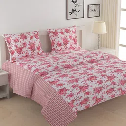 SWAYAM White Floral Printed 144 TC Cotton Double King Bedding Set-image-65
