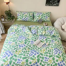 JC HOME Green & Blue 4 Pieces Floral Printed AC Room Double King Bedding Set-image-41