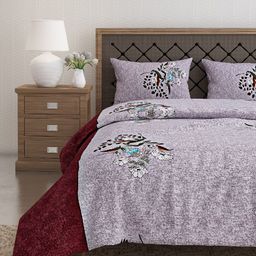 SWAYAM Grey & Black Floral Printed Cotton 160 TC Double Queen Bedding Set-49