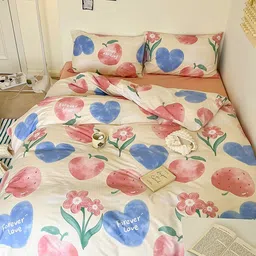 JC HOME Peach & Blue 4 Pieces Floral Printed AC Room Double King Bedding Set-image-38